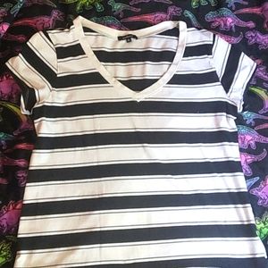 Ambiance - Black & White Striped V-Neck Short Sleeve Shirt